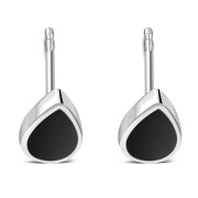 Black Onyx Pear Shaped Drop Silver Stud Earrings, e150